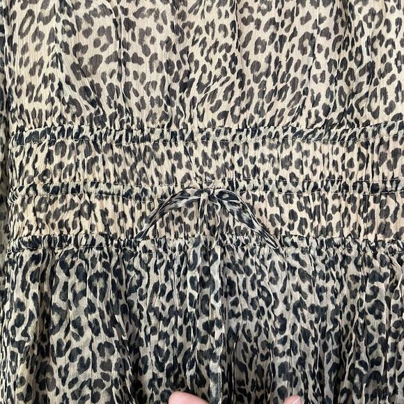 J. Crew Elena Long Sleeve Mini Dress in Brown Leopard Crinkle Chiffon CF793 - Picture 11 of 13